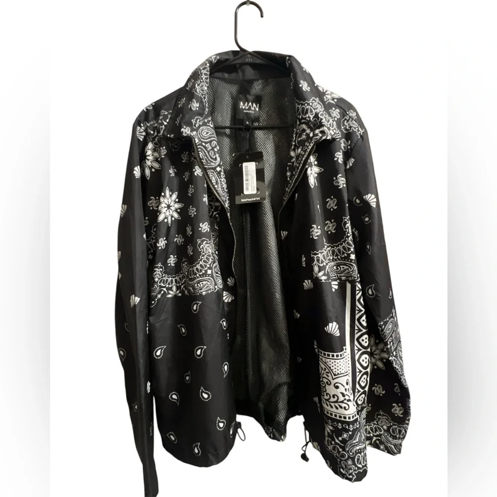 boohooMan Bandana Coach Jacket Size Large  Black/White.